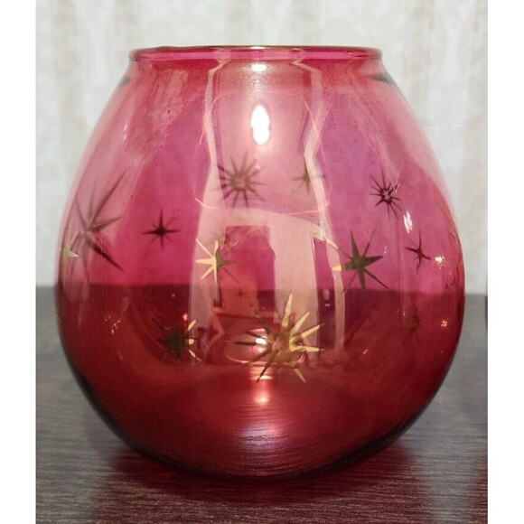 Bartlett Collins Atomic Star Cranberry Glass Vases Candle Holders 4.5" Set of 2 - Picture 6 of 10